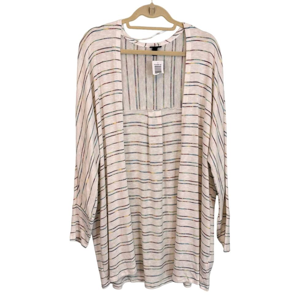 Torrid Cardigan Womens Size 2X White Striped Open Front Long Sleeve Comfy NWT